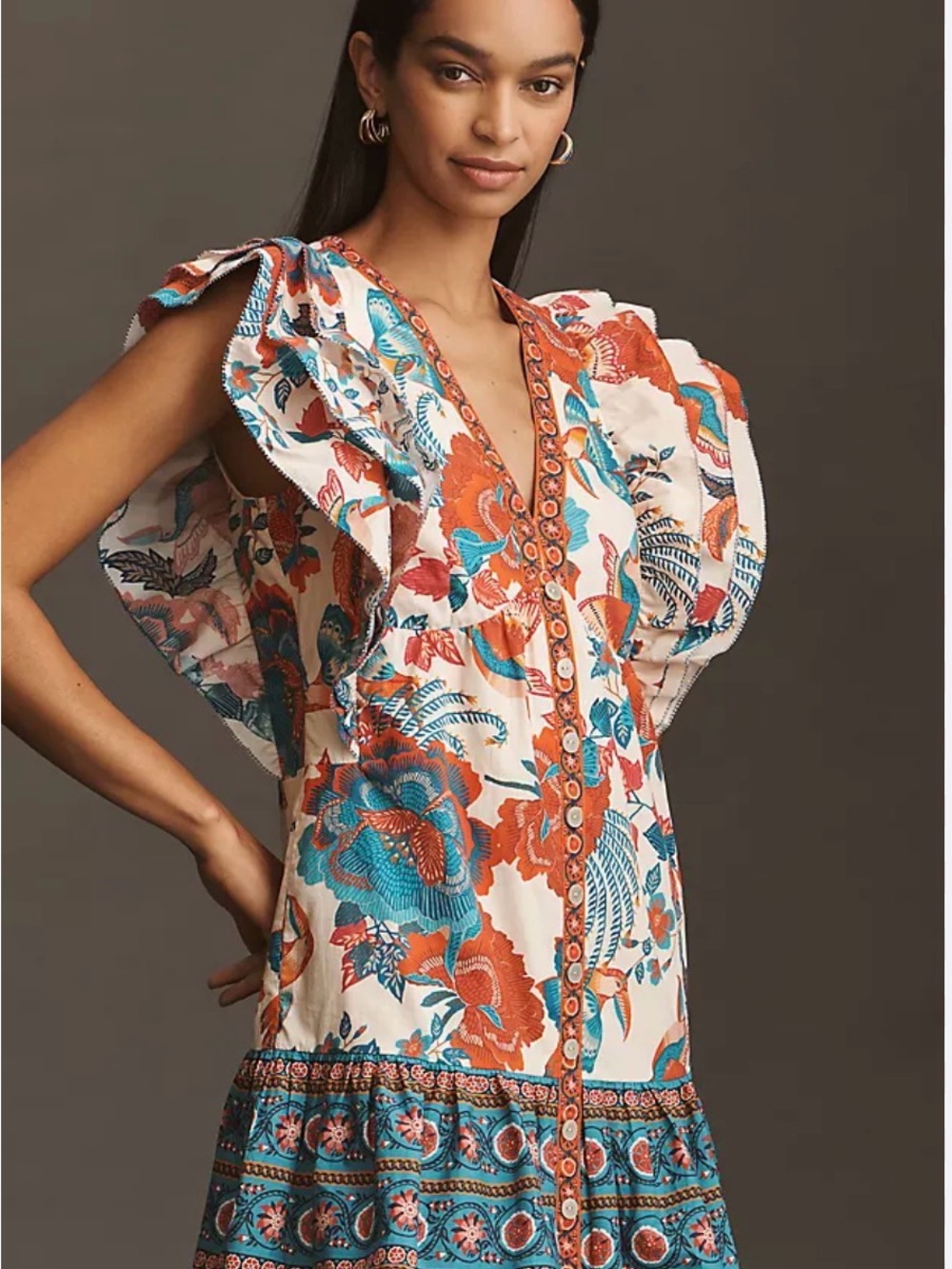 FARM Rio Floral Maxi Dress in Cream, Teal & Orange